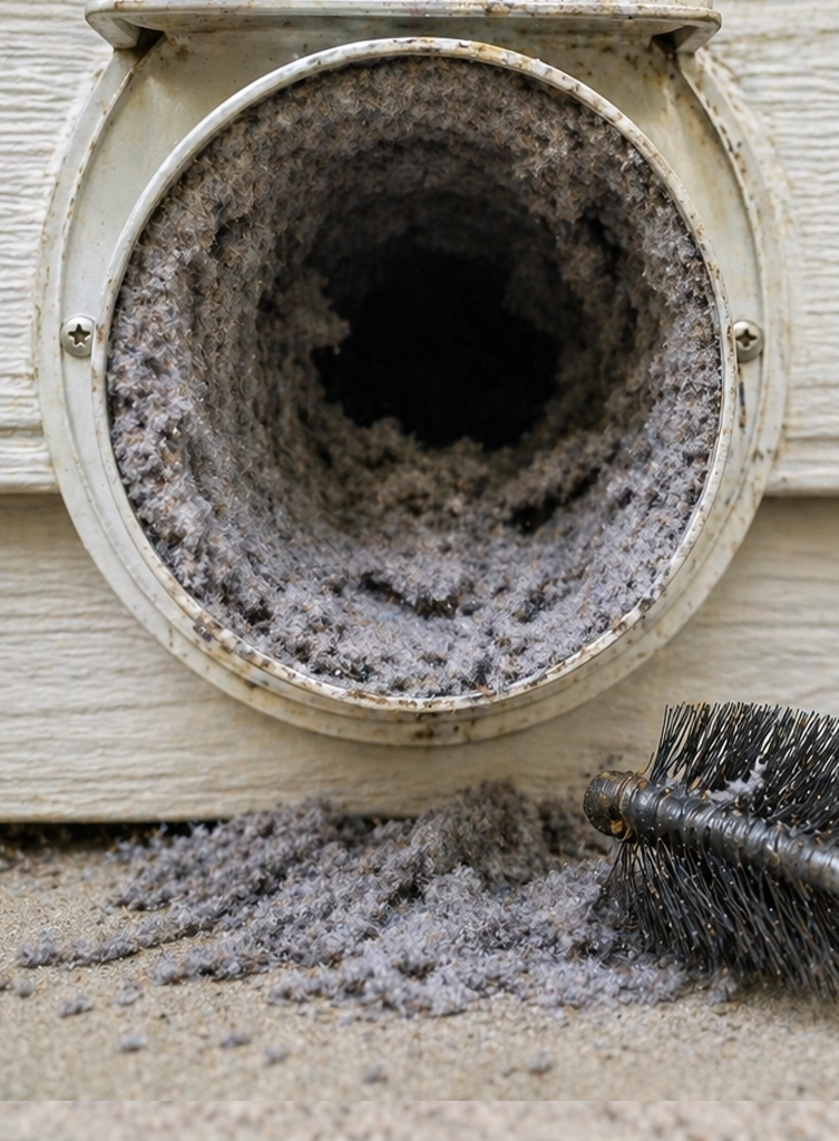 Dirty dryer vent before professional cleaning service